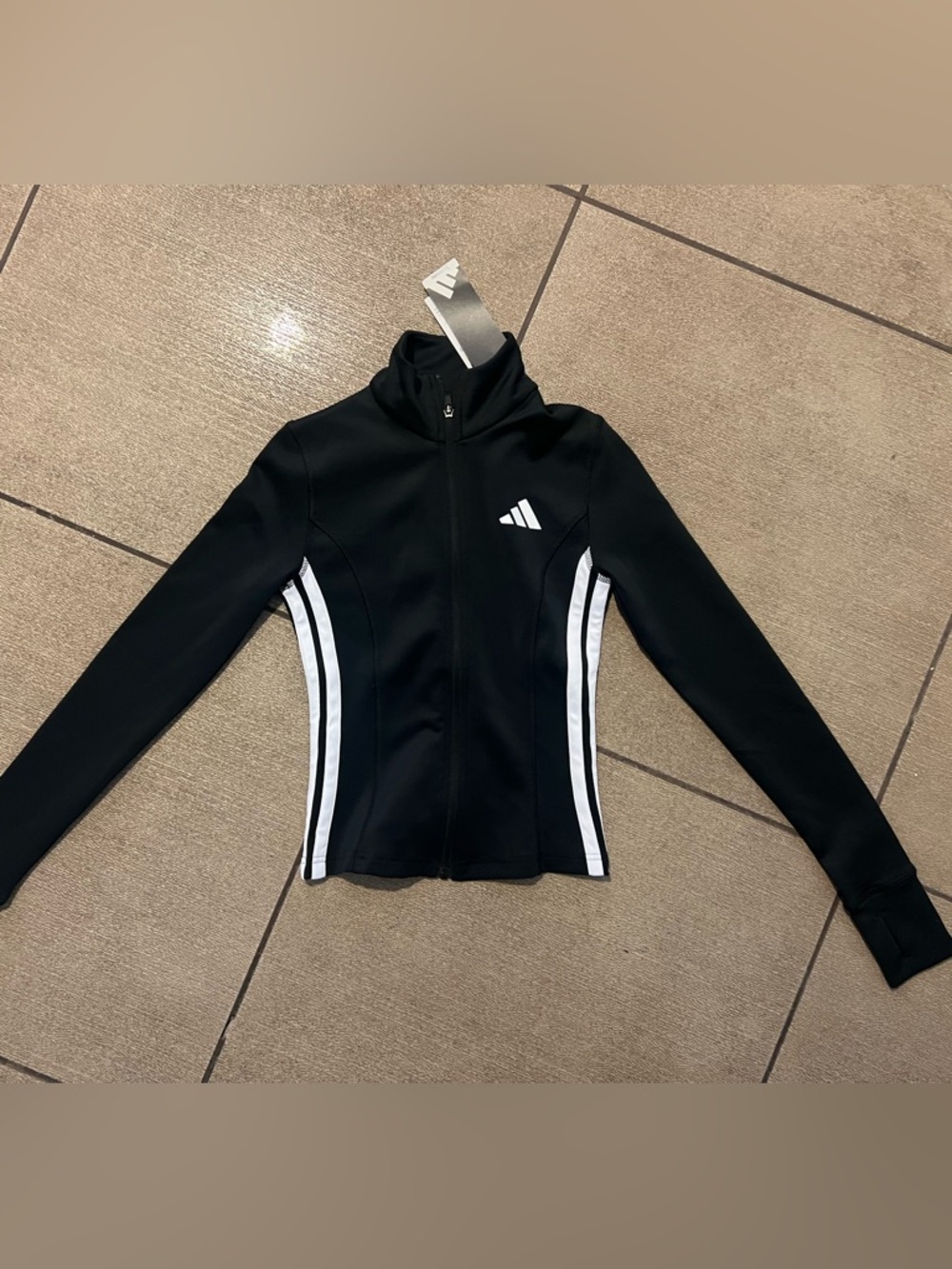 New with tags! Adidas Black Zip-Up Jacket with White Side Stripes